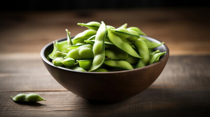 A Bowl with Edamame in a Rustic Setting