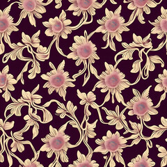Seamless pattern artistic painting flowers, AI art, Digital art