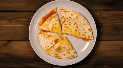 A  Plate with Cheese Quesadilla  in a Rustic Setting