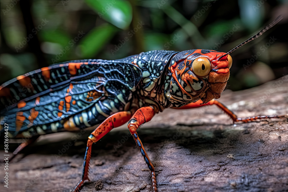 Aufkleber a close-up macro photograph of an insect with vivid colors is presented - generative ai.