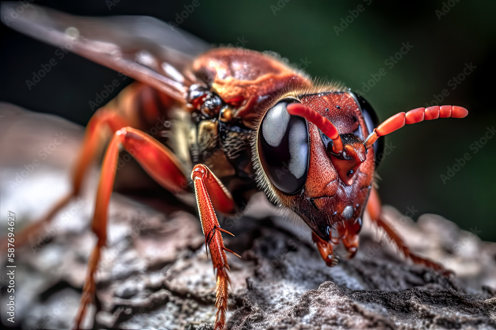 Aufkleber an insect is captured in vivid colors in a close-up macro photography - generative ai.
