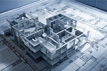 house blueprint on top of a blueprint background. Generative AI