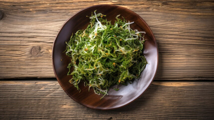 Obraz na płótnie Canvas A Plate with Seaweed Salad in a Rustic Setting
