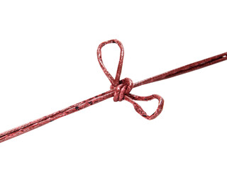 Leather rope tied together in a circle isolated on white background.Electronic Connector.Selection focus.