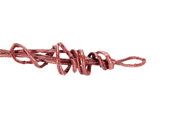 Leather rope tied together in a circle isolated on white background.Electronic Connector.Selection focus.