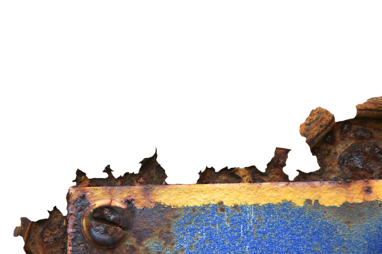 The old zinc for the wall is rusty and dirty isolated on white background.