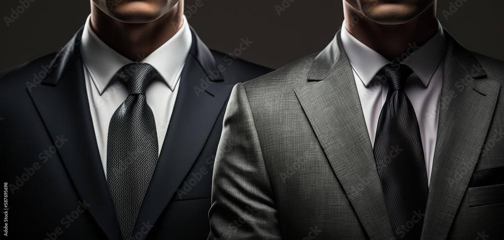 Wall mural 2 of businessmen are wearing formal business suit uniform are standing together, Business working person portrait concept.  Generative Ai image.