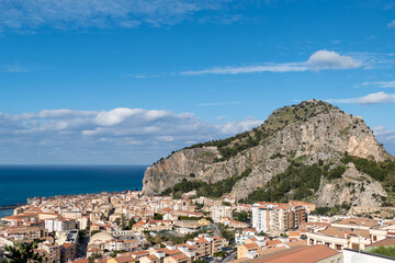 Fototapeta na wymiar Stunning landscape of coastal city Cefalu in beautiful Sicily