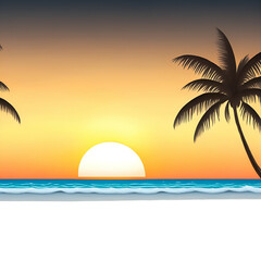 tropical sunset with trees - Beach landscape - Calm beach background for design - Sunset landscape for design - Generative AI