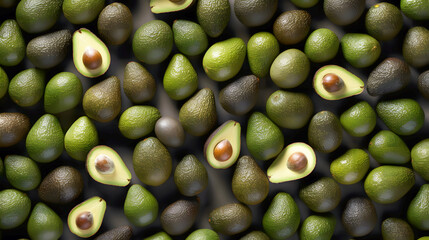 Bunch of green avocados background, generative AI