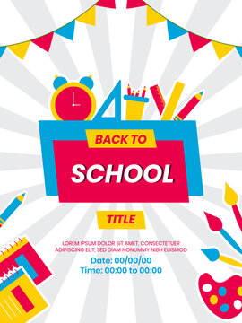 Back to School colorful abstract poster vector illustration.
