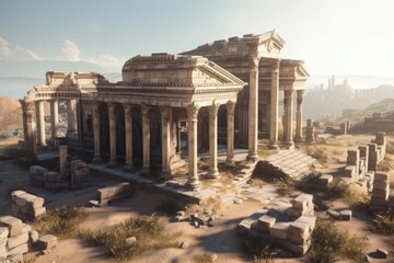 Obraz premium Illustration of an ancient desert city in ruins. Generative AI