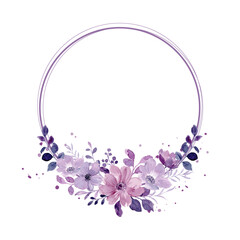 Watercolor purple floral wreath with circles