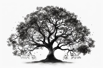 majestic tree in black and white. Generative AI