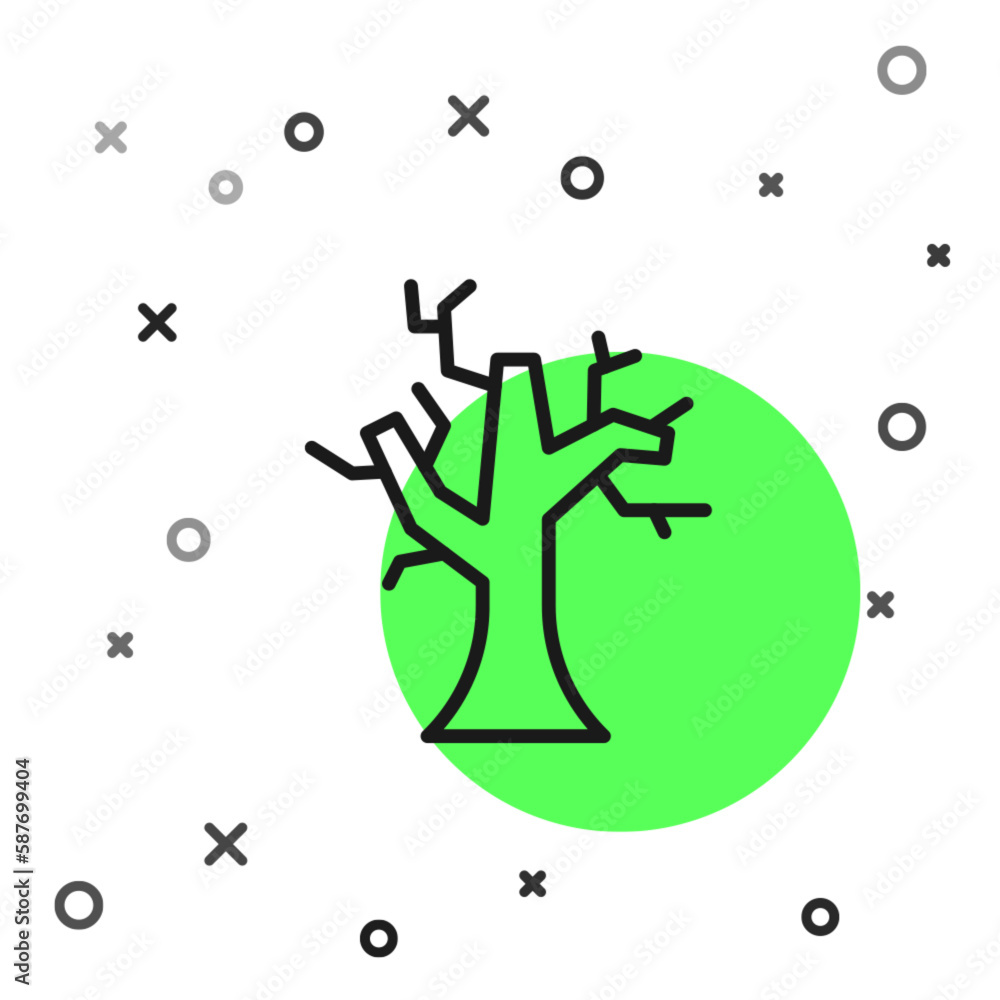Poster black line withered tree icon isolated on white background. bare tree. dead tree silhouette. vector