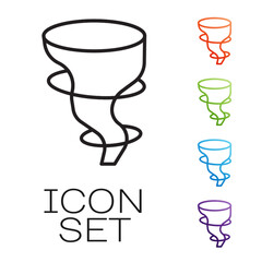 Black line Tornado icon isolated on white background. Set icons colorful. Vector