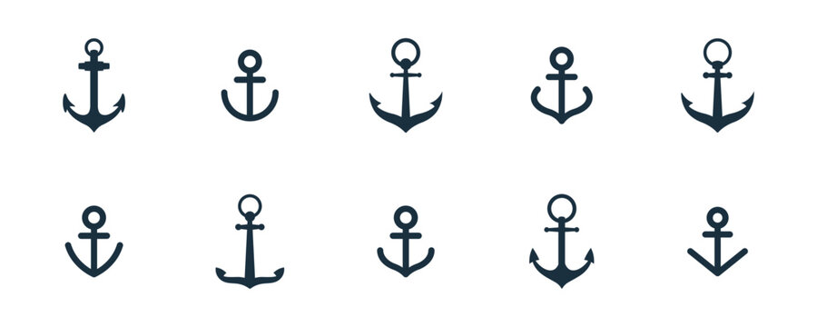 Set of anchor icons on white background