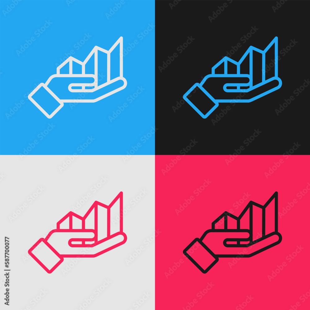 Poster pop art line pie chart infographic icon isolated on color background. diagram chart sign. vector