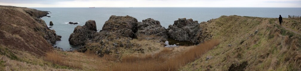 Cliffs on the coast of North East Scotland between Aberdeen city and Cove - Scotland - UK