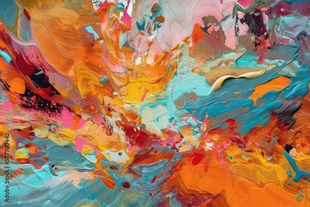 Poster colorful abstract painting with various shapes and patterns. generative ai