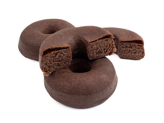 Dark vegetarian donut isolated on white background. Close-up.