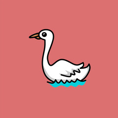 Set of cute white geese. Vector goose illustration