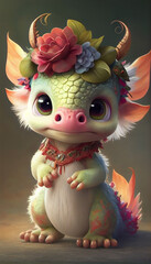 cute little baby dragon with rose head band generative ai artcute little baby dragon with rose head band generative ai art