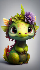 cute little baby dragon with rose head band generative ai artcute little baby dragon with rose head band generative ai art