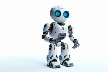 Little robot as home assistant with artificial intelligence on plain white background. Generative AI