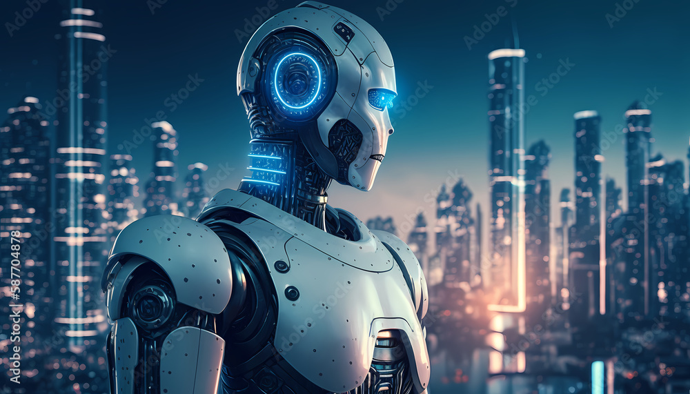 Poster sleek and modern world of artificial intelligence and robotic technology, where science and innovati