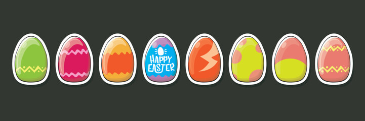 Set of color hand drawn Easter eggs with different texture isolated on grey background. Spring holiday. Vector Illustration. Happy easter eggs horizontal banner