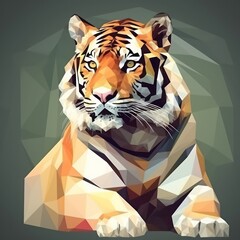 Tiger laying on the ground in low poly
