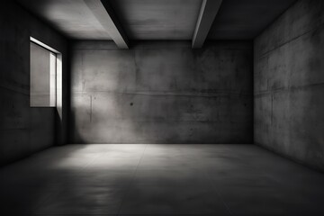 Abandoned and austere concrete room with no objects, empty room interior, Generative AI