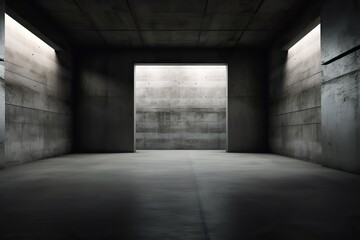 Vacant dark concrete chamber with no decor, empty interior, Generative AI