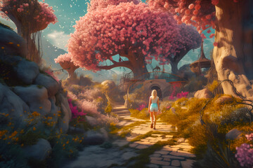 Fototapeta premium landscape with trees and flowers