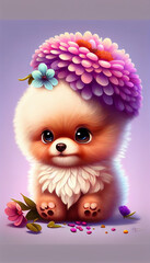 little puppy with 3d cute style generative ai art 