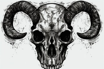 black and white ram skull drawing. Generative AI