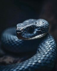 close up of a blue snake