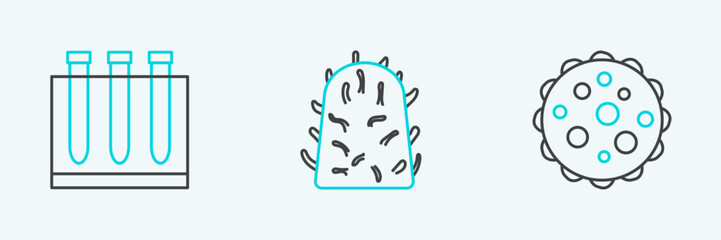 Set line Virus, Blood test and virus and Rabies icon. Vector