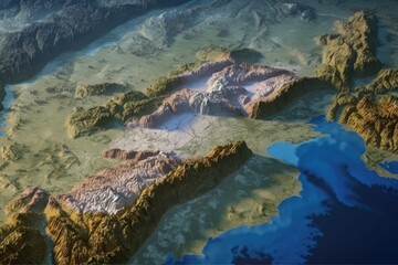 Naklejka na ściany i meble Illustration of an Oceanic Mountain Range as Seen from Abov. Generative AI