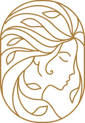 linear transparent template logo symbols with female silhouette on nude background