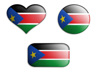 colorful national art flag of south sudan figures bottoms on a white background . concept collage. 3d illustration