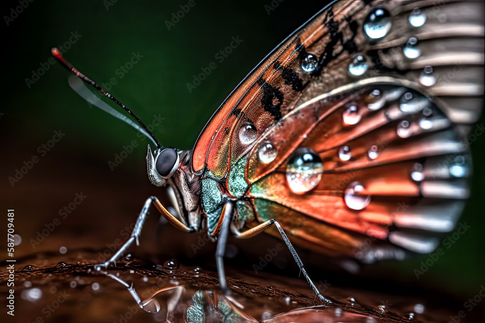 Poster a vibrant close-up view of an insect is captured, showcasing its intricate details - generative ai.
