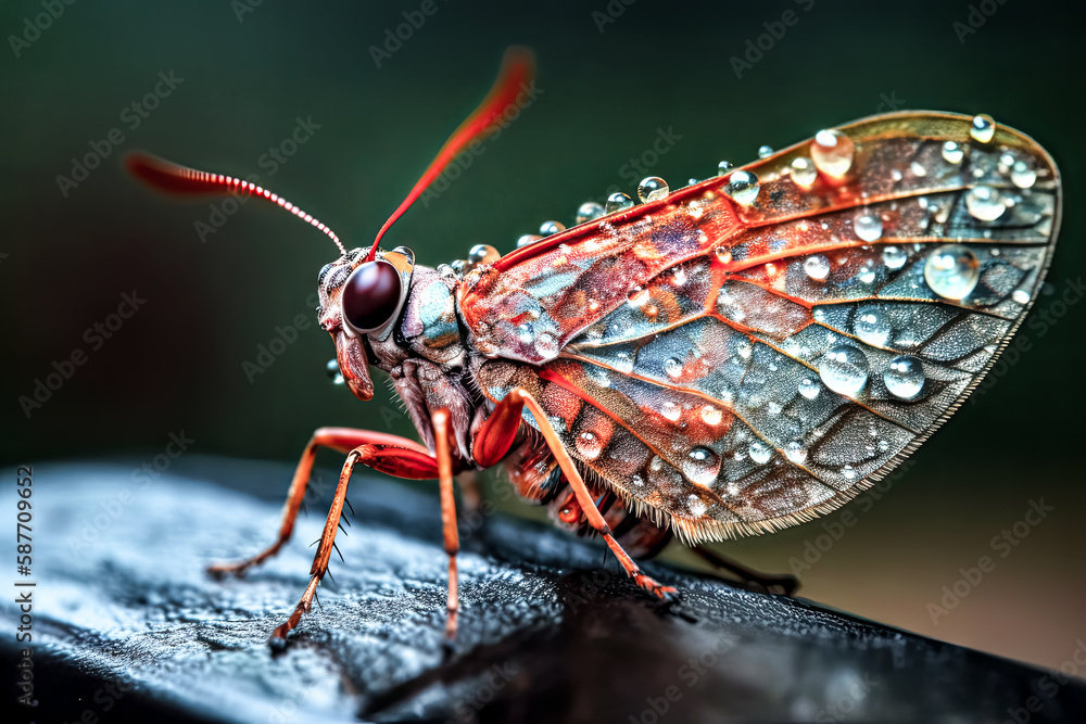 Poster a close-up view of a vivid insect is revealed in macro photography - generative ai.