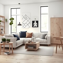modern living room with sofa in scandinavian style, generat Ai