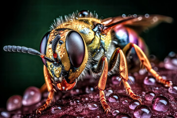 A Close-up view of an insect reveals a vivid world of color, texture and detail. - generative ai - obrazy, fototapety, plakaty