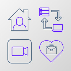 Fototapeta premium Set line Heart with text work, Camera, Online working and icon. Vector