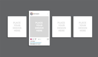 Smartphone social media carousel post mockup. App interface of moving photo frames. Minimal design mock-up phone display of popular social networks. digital ads, web banners, videos, templates vector