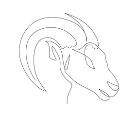 Continuous one line drawing of head goat. simple goat mascot line art vector illustration. Editable stroke.