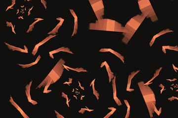 Dark orange pattern of curved shapes on a black background. Abstract fractal 3D rendering